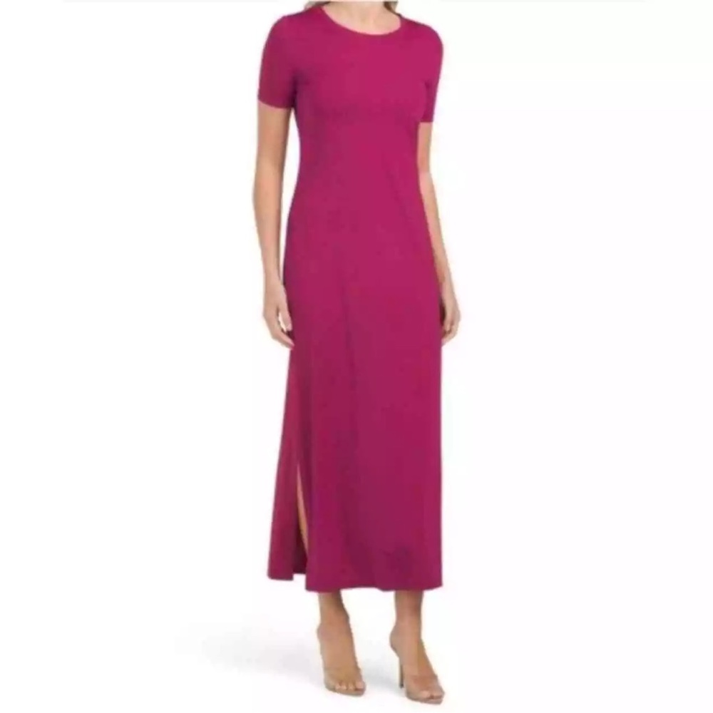 Theory, Electric Pink, Travel Short Sleeve Jersey Maxi Dress, Size S